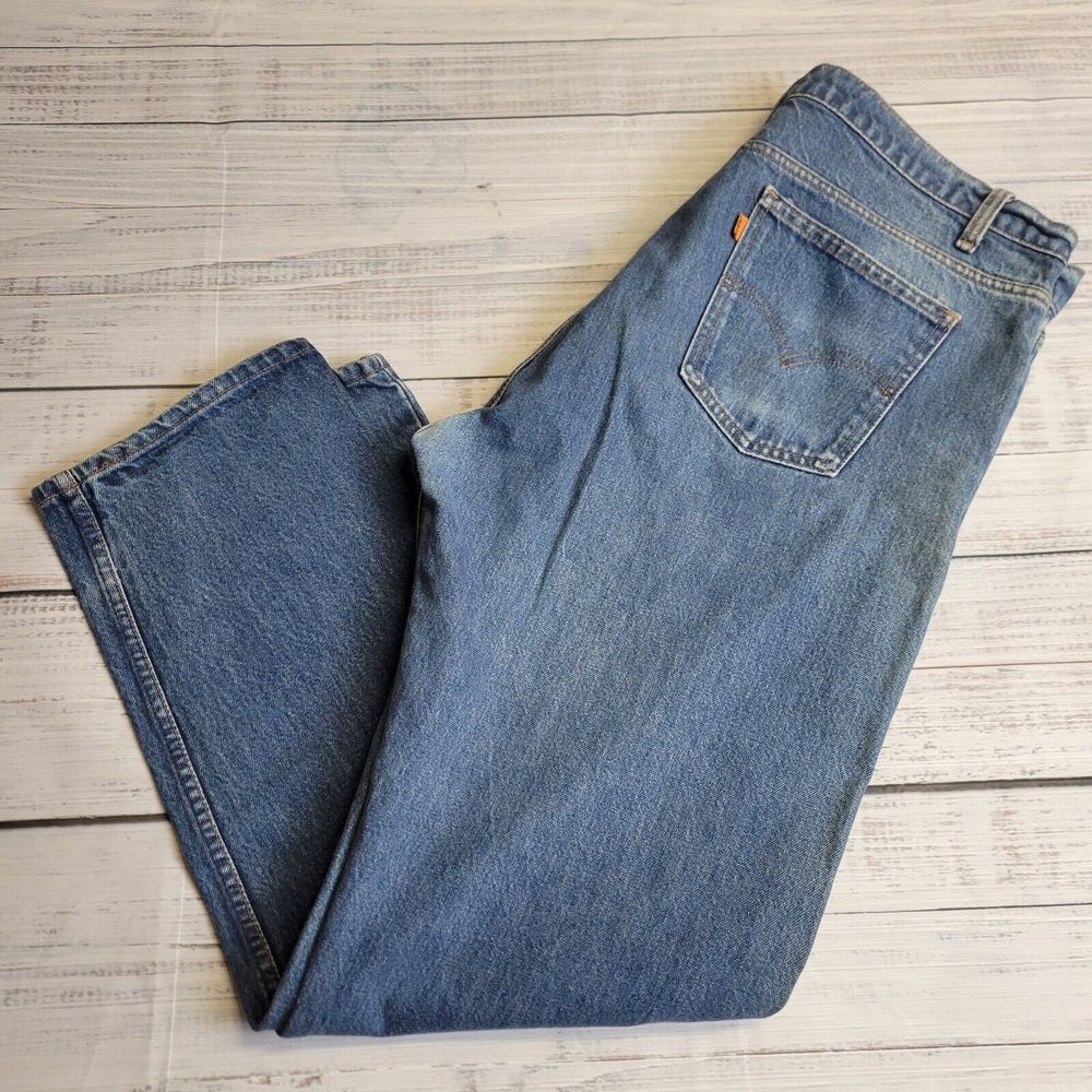 Vintage‎ Levis Jeans Mens 42x32 Blue Denim Pants 505 Orange Tab Straight Pockets